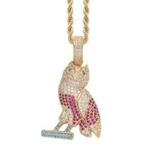 Drake OVO owl pendant real crystal and 14k gold